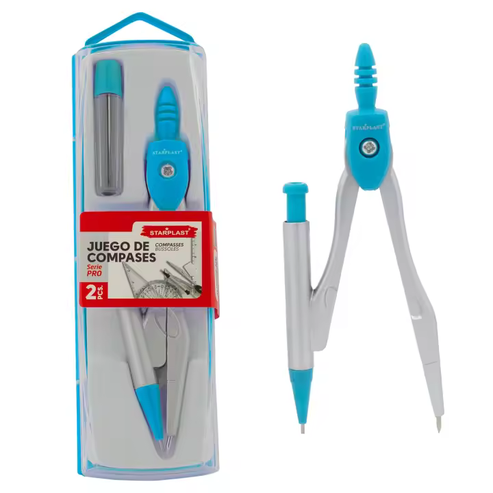 SET COMPÁS CON PORTAMINAS STARPLAST - 4 colores, incluye 1 tubo con mina, caja protectora, para oficina o uso escolar - 1