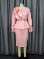 Vestido Elegante Para Mujer Con Volantes Y Mangas Fluídas Largas De Lentejuelas Vestido De Fiesta Bodycon Peplum Clásico Para Occasiones Africanas Y Boda - details 3