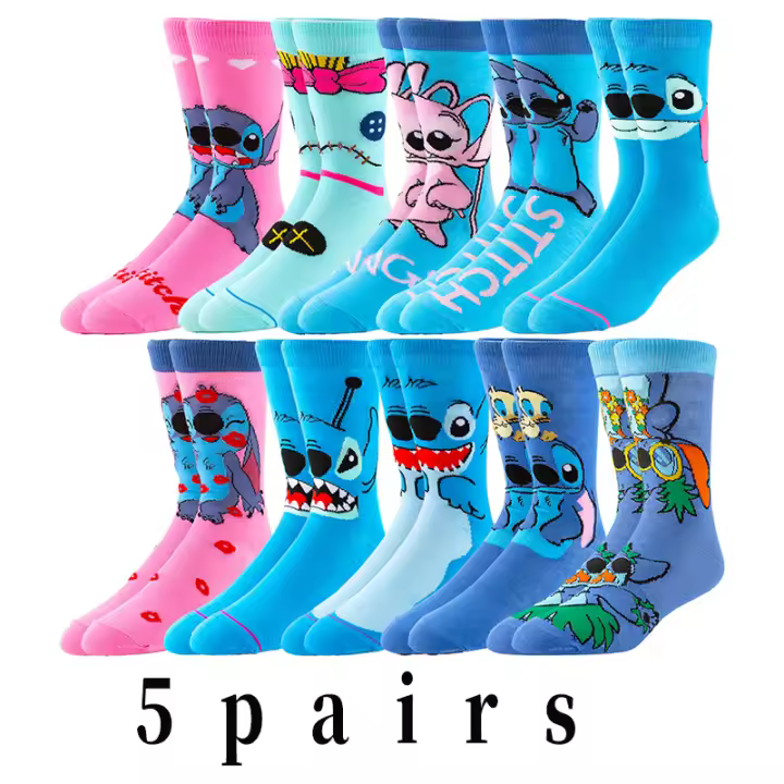 5 Pares De Calcetines De Anime Manga Para Mujer Diseño De Dibujos Animados Cómodos Y Suaves De Cuello Medio Y Redondo - 1