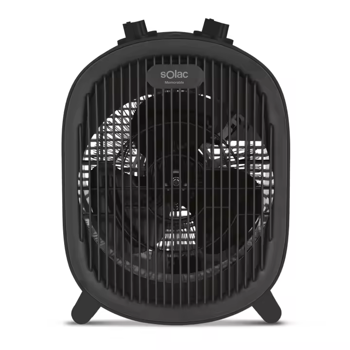 Solac - Calefactor eléctrico, 2000W con 2 intensidades. Calentador, emisor térmico. Función sólo ventilador. Tiene protector térmico y Termostato. Mini estufa eléctrica de Aire caliente en color Negro - 1