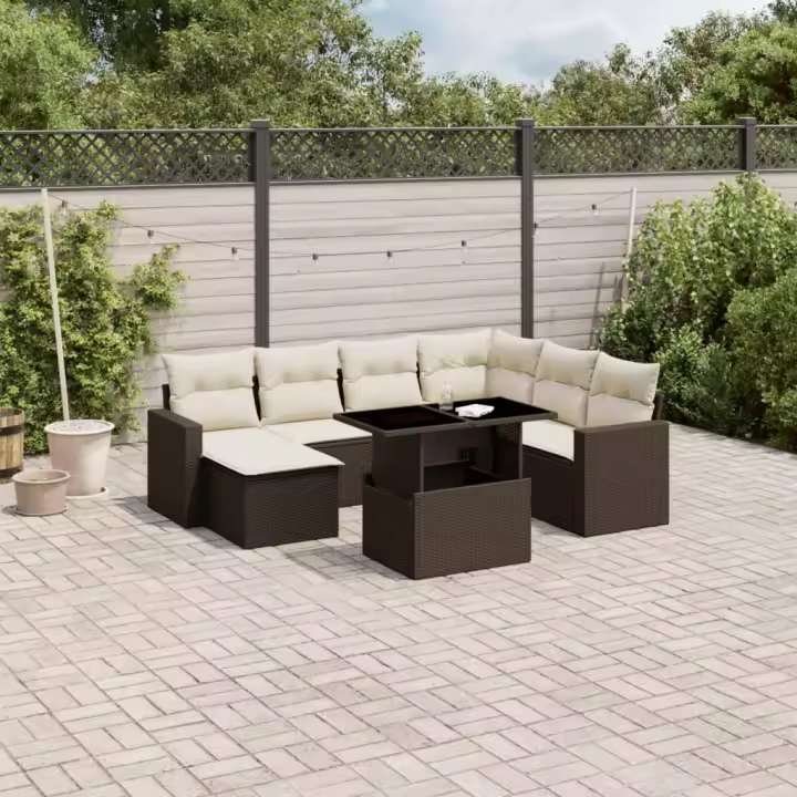 vidaXL Set sofás de jardín 8 piezas y cojines ratán sintético marrón - 1
