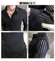 Camisa De Rayas Para Hombre Verano Transpirable Con Cortes De Encaje Manga Larga Ajustada Para Clubes Proms Fiestas Sociales - details 16