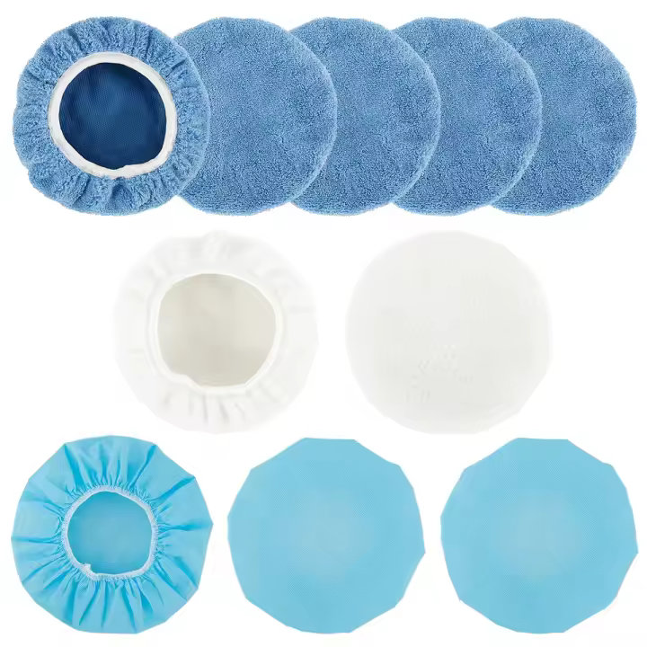 Kit De 10 Pads De Pulido Ajustables Y Antideslizantes Para Coche Cubierta De Cera Accesorios De Limpieza Detallada Fibra Sintética Y Superfina Azul Y Blanco 5-6 Pulgadas Y 9-10 Pulgadas - 1