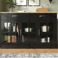 Gabinete de Cocina (120 × 40 × 84cm), Gabinete para Destink, Gabinete para Cocina, Comedor y Sala de Estar, Aparador Moderno, Gabinete Lateral with Espacio de Almacenamiento, vintage de Gabinete de Vidrio, Antiinclination, Negro - details 0