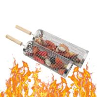 Juego de Cestas para Parrilla Anidadas, Mango de Madera Extraíble, Acero Inoxidable 304, Accesorios Barbacoa para Verduras y Camarones, Parrilla Barbacoa para Camping, Regalo Hombre Padre（45.5×10＋42.5×9cm） - details 0