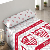 Sevilla F.C. - Juego de Sábanas Verano Licencia Oficial Sevilla FC 50% Algodón / 50% Poliéster (3 Piezas: Encimera, Bajera Y Funda De Almohada) Blanco, Rojo, Escudo - details 0