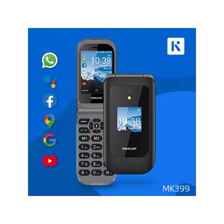 Maxcom MK399 - Teléfono Clásico Smartphone - Pantalla TFT 1.4 - Teclas Grandes - 3 Memorias Directas - Botón SOS - Cámara 2Mpx - GPS 4G - 1