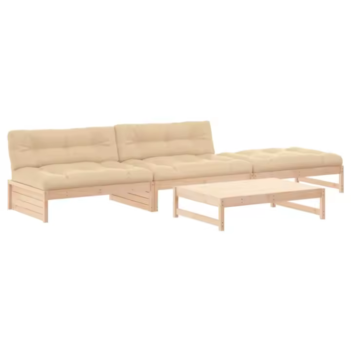vidaXL Juego de muebles de jardín 4 piezas y cojines madera maciza - 1