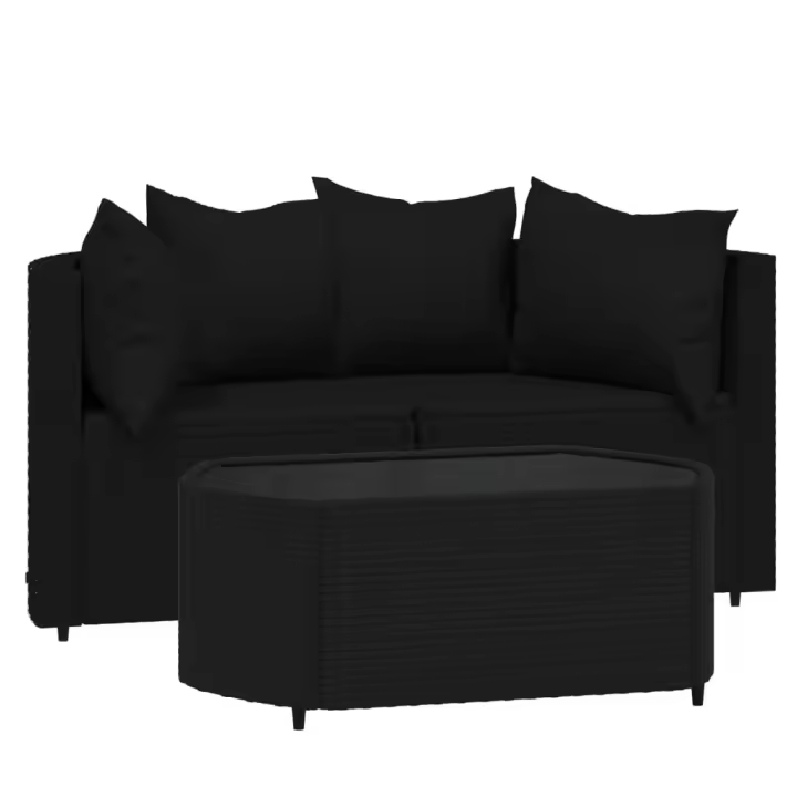 vidaXL Set de muebles de jardín 3 pzas y cojines ratán sintético negro - 1