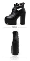 Botas De Tacón Bloqueado Para Mujer Con Decoración De Cadena Y Zapateado Redondo Color Sólido Con Cremallera Trasera Y Estrechas Al Estilo Gótico Moda Punk Con Cadena Y Hebilla - details 4