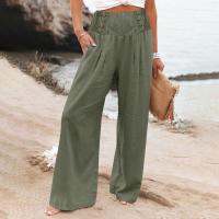 Pantalones Anchos De Pierna Con Bolsillo Para Mujer Estilo Algodón Lino Primavera Verano Cintura Alta Ruched Casual Pantalones De Playa - details 33