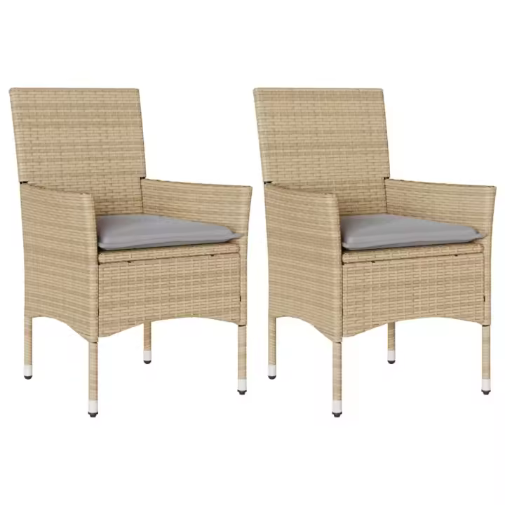 vidaXL Sillones de jardín con cojines 2 uds ratán sintético beige - 1