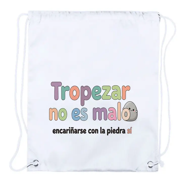 1 Mochila de cuerdas frase graciosa chiste tropezar piedra problemas vida playa piscina picnic excursion - 1