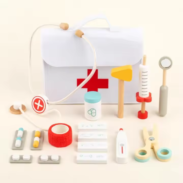 Juego De Película De Médico De Madera Para Niños Set De Juego De Roles Con Bolsa Médica Para Niños Y Niñas Juguete Educativo Para Bebés a Partir De 3 Años - 1