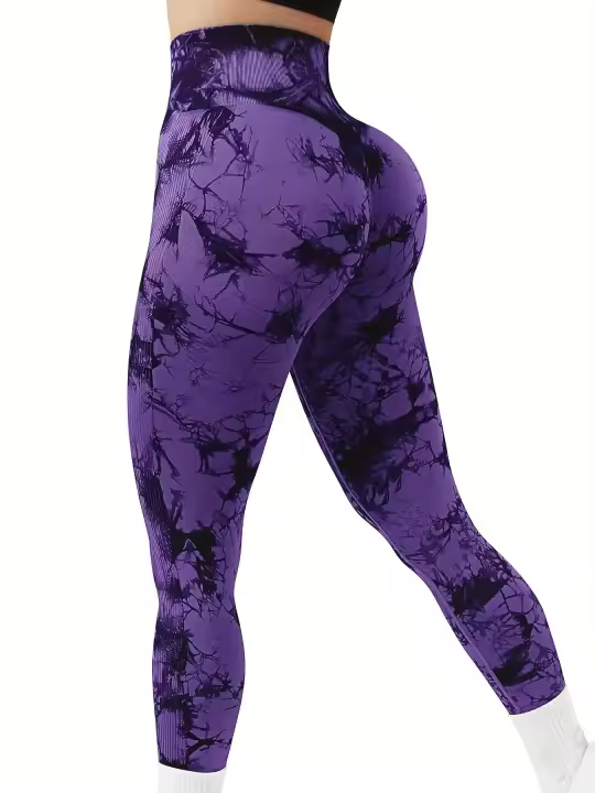 Pantalones De Yoga De Cintura Alta Sin Costuras Con Glúteos En Tie-Dye Para Mujer Elasticidad Fitness Leggings De Nylon - 1