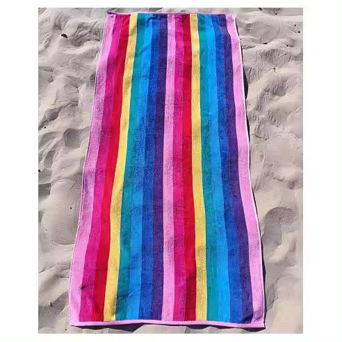 Toalla de Playa Grande Terciopelo 100% Algodón de 90x190 cm Rayas Colorful - 1
