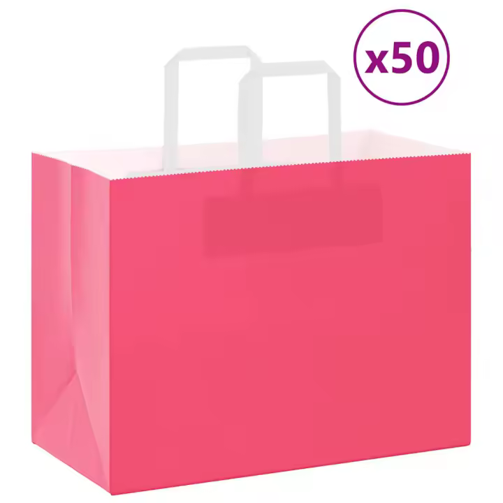 vidaXL Bolsas de papel kraft con asas 50 uds 32x17x25 cm en color Rosa/Marrón/Amarillo y más - 1