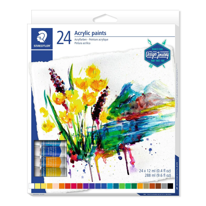 CAJA 24 Und.PINTURA ACRILICA DE COLORES STAEDTLER Perfecta para aplicaciones artísticas y artesanales