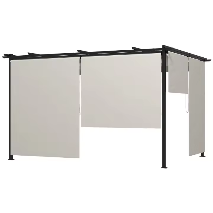 Outsunny Pérgola de Jardín 4x3 m Cenador para Exterior con Techo Retráctil 4 Cortinas Enrollables de Poliéster y Marco de Metal para Patio Terraza - 1