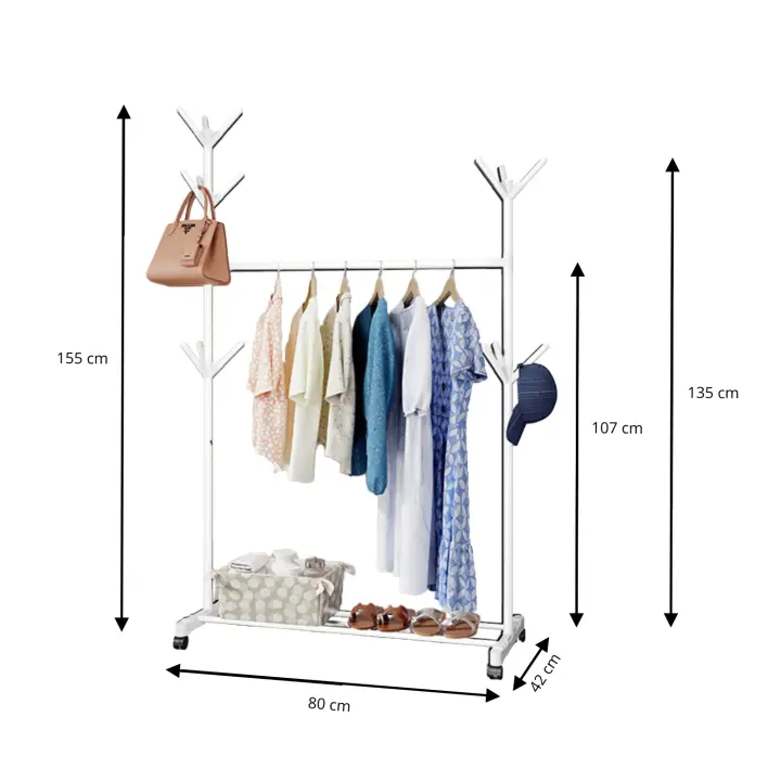 LUTODY - Perchero pie de burro y zapatero, Colgador de ropa, Rueda giratoria, Soporte resistente con estante para zapatos, Bolso, Accesorios, Prenda, Multifuncional, Salón, Dormitorio, Sala de estar, Recibidor, Entrada - 1