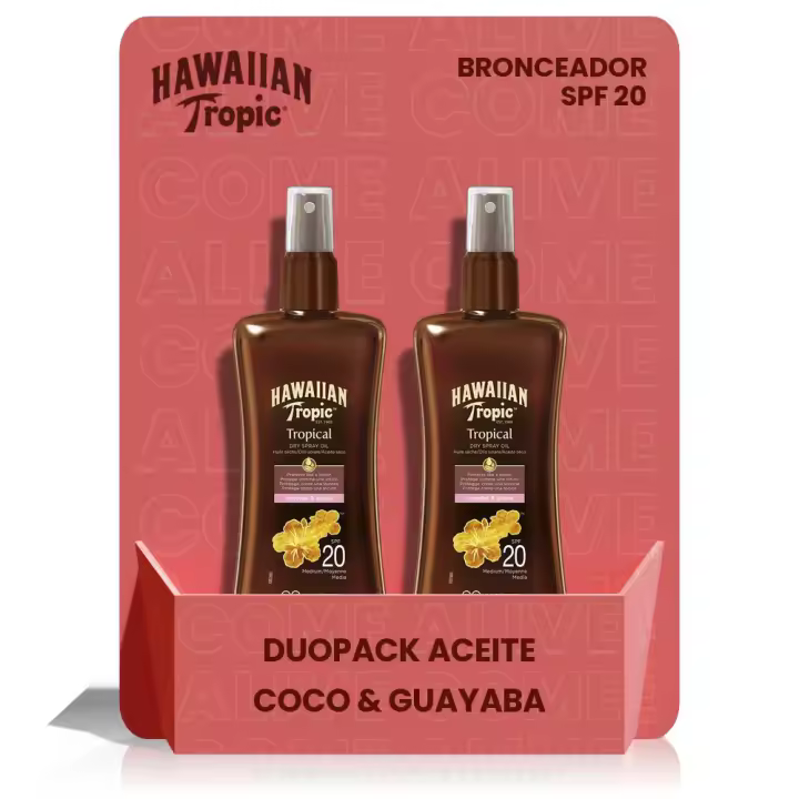 Duopack Aceite Solar Protector Bronceador en Spray SPF 20 200 ml - 2 unidades Hawaiian Tropic España - 1