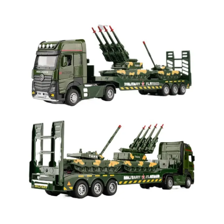 Tanque Militar De Escala 1/32 Con Función Retroceso Y Luz Regalo Para Niños Modelo De Automóvil De Aleación De Zinc Metal Verde - 1