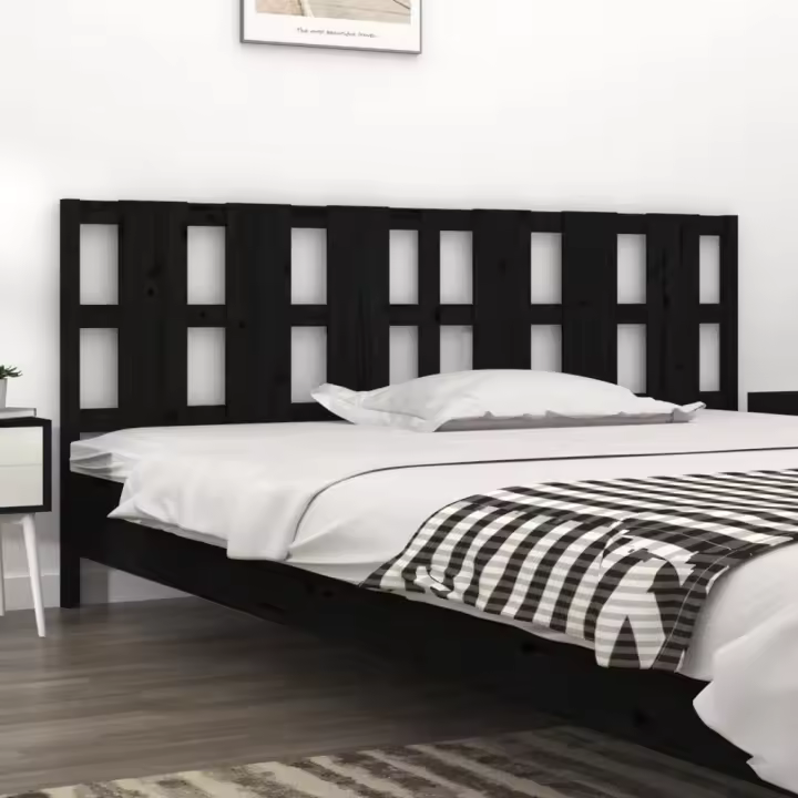 vidaXL Cabecero de cama madera maciza de pino negro 205,5x4x100 cm - 1