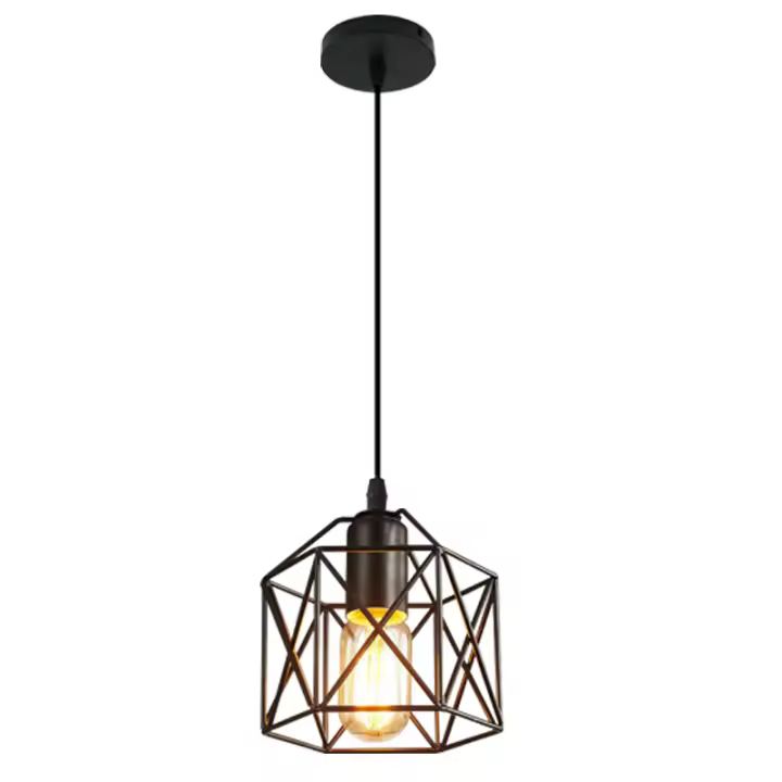 Lámpara Colgante De Estilo Industrial Retro Negra E27 Sin Bombilla Para Restaurante Cocina Pasillo Iluminación De 1-3 Metros Cuadrados Material Metálico - 1