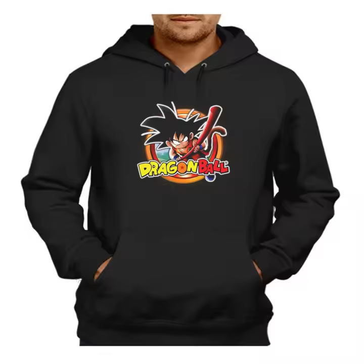 MERCHANDMANIA SUDADERA NEGRA CON CAPUCHA logo personaje son goku gokuh chico serie peleas adulto poliester algodón sweatshirt - 1
