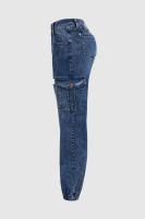 Jeans De Mujer Destrozados Con Estiramiento Y Cierre Elástico Pantalones Cargo Casual Con Multípocket De Cintura Media Y Pierna Delgada T16 - details 3