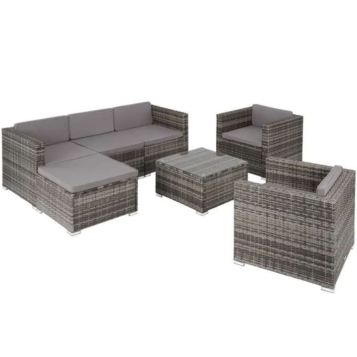 Tectake - Conjunto de ratán Lignano con 2 sillones  Conjunto de ratán de siete piezas  Fino trenzado de ratán sintético con protección UVA  Sólida estructura de acero con revestimiento en polvo - 1