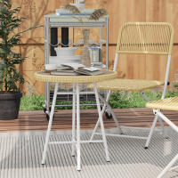 Outsunny Mesa Auxiliar de Ratán Sintético Mesa de Centro Redonda con Tablero de Madera Plástica y Marco de Acero Galvanizado Carga 30 kg para Terraza Balcón Jardín 50x50x55 cm Natural - details 1