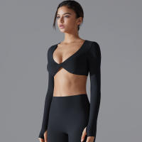 Yoga manga larga ajustado Sexy transpirable secado rápido deporte sujetador gimnasio Push Up a prueba de golpes alta intensidad Pilates ropa mujeres - details 16