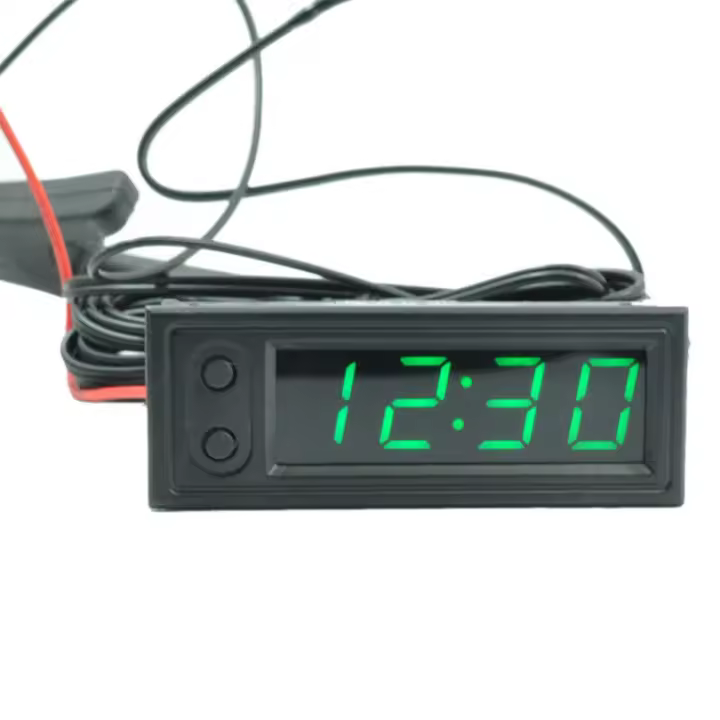 Medidor De Voltaje Y Temperatura Para Vehículo 3 En 1 Panel De Medidor Digital LED Rojo/Azul Verde 12V Para Coche Electromóvil Y Motocicleta Con Reloj - 1