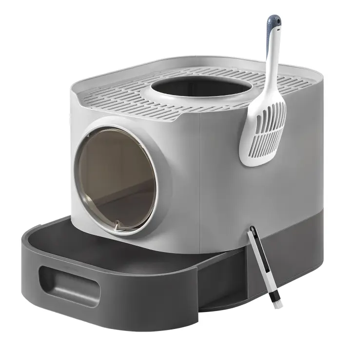 Feandrea Arenero Cerrado para Gatos, Caja de Arena para Gatos XXL, con Tapa, Bandeja Extraíble, Recogedor, Cepillo, Gatos Grandes, Menos Rastro, Antipérdida, Gris Paloma y Gris Pizarra /Avena y Gris Cálido - 1