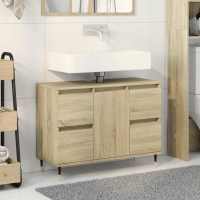 vidaXL Mueble de baño madera de ingeniería 80x33x60 cm en color Roble Sonoma/Madera antigua/Blanco brillante y más | almacenamiento funcional diseño moderno para baño dormitorio sala - details 0