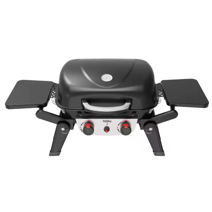 Kekai Barbacoa de Gas de Mesa Portátil Kekai Erie 96,8x47,9x36 cm 5 kW  2 Quemadores, Termómetro, Mesas Laterales, Parr - 1