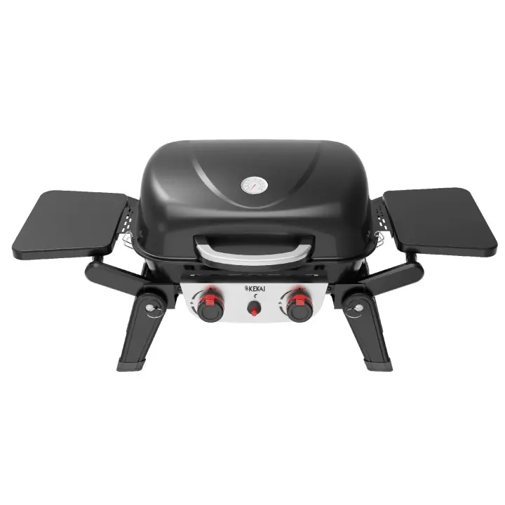 Kekai Barbacoa de Gas de Mesa Portátil Kekai Erie 96,8x47,9x36 cm 5 kW  2 Quemadores, Termómetro, Mesas Laterales, Parr - 1