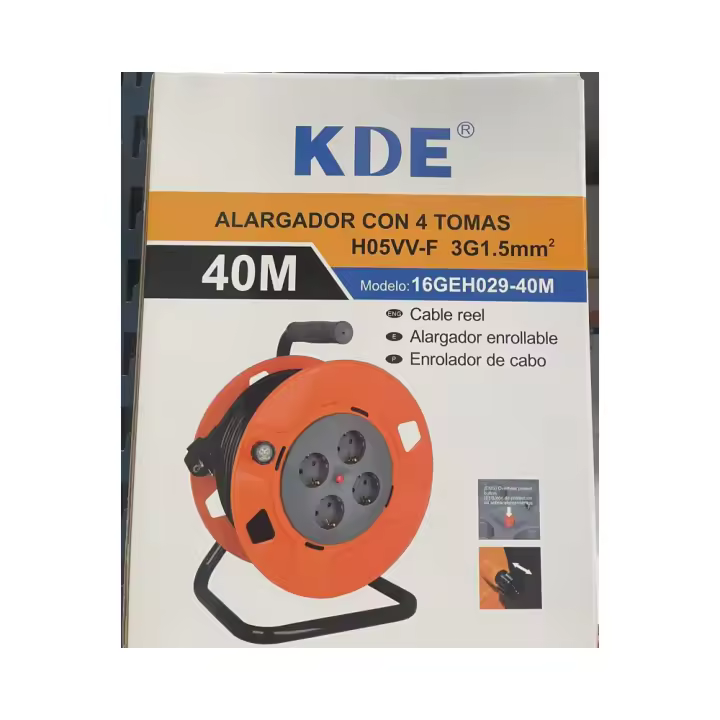 Alargador con 4 Tomas KDE, 40M de Cable, Modelo 16GEH029 - 40M, Ideal para Trabajos Eléctricos y Proyectos - 1