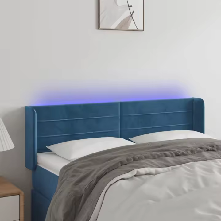 vidaXL Cabecero con LED de terciopelo azul oscuro 147x16x78/88 cm - 1