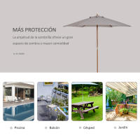 Outsunny Sombrilla Parasol de Madera Ø250x230cm para Exterior con 6 Varillas Sistema de Cuerda con Fijación Desmontable Portátil Fácil de Guardar y Transportar - details 5