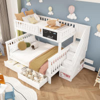 Litera Infantil Doble Función - Cama Superior 90x200 + Cuna Multifunctional 140x200 (Convertible en Estudio) with Pizarra, Cajones de Estira y Diseño Blanco Moderno - Sin Colchón - details 4