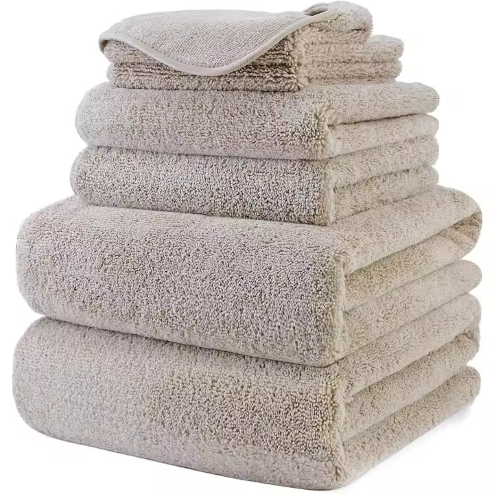 Juego de Toallas de Baño de Microfibra Sweatshirt y Anti-Helper-Secado Rápido-Pack de 6 (Beige) - 1