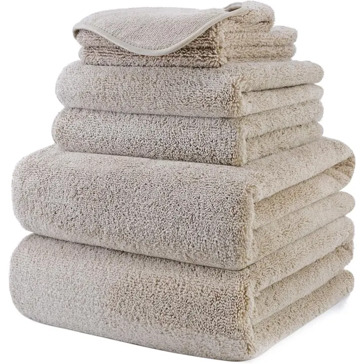 Juego de Toallas de Baño de Microfibra Sweatshirt y Anti-Helper-Secado Rápido-Pack de 6 (Beige) - 1