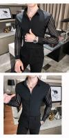 Camisa De Rayas Para Hombre Verano Transpirable Con Cortes De Encaje Manga Larga Ajustada Para Clubes Proms Fiestas Sociales - details 13