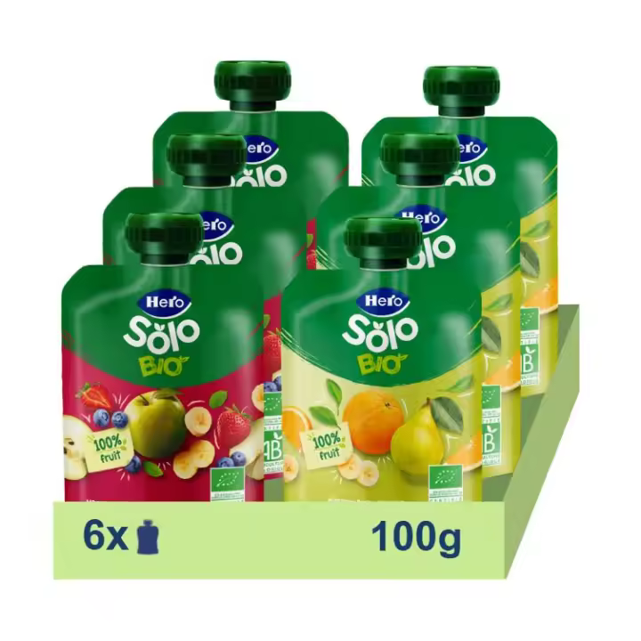 Hero Solo Pack Mixto de Bolsitas BIO (Manzana, Fresa, Plátano y Arándanos + Plátano, Pera y Naranja) Pack de 6x100gr - 1