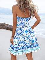 Vestido De Verano Para Mujer Estampado De Playa Elegante Estilo De Vacaciones Con Cuello Colgante yWithout Mangas Vestido De Stretch Midi - details 1