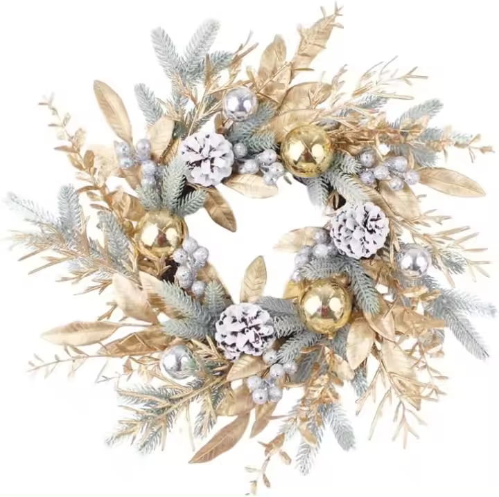 Guirnalda de ratán dorado en forma de rama de Navidad, corona artificial decorativa, decoración multifuncional para festivales - 1