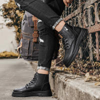 Botas De Cuero Casual Para Hombre Invierno Botas De Trabajo Antideslizantes Alta Top Ankle Biker Zapatos Negros De Diseñador Botines De Tacón Plano Redondos - details 16