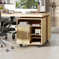 HOMCOM Mueble para Impresora con Ruedas, Soporte de Impresora con Compartimentos Abiertos y Puerta, para Oficina, Hogar, Estudio, 60x50x65,5 cm, Natural - details 3